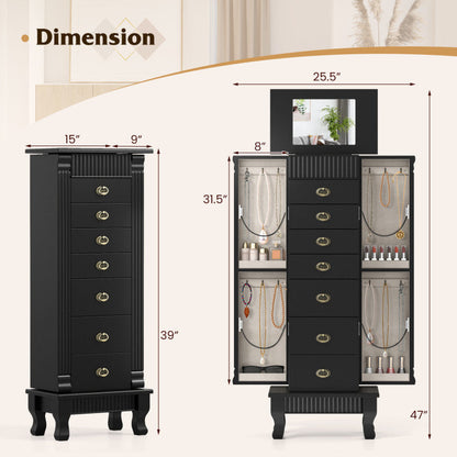 Wooden Jewelry Armoire Cabinet Storage Chest with Drawers and Swing Doors