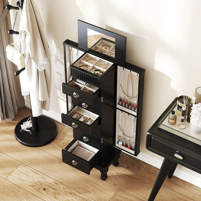 Wooden Jewelry Armoire Cabinet Storage Chest with Drawers and Swing Doors