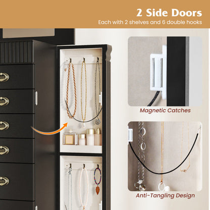 Wooden Jewelry Armoire Cabinet Storage Chest with Drawers and Swing Doors