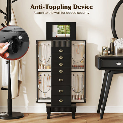Wooden Jewelry Armoire Cabinet Storage Chest with Drawers and Swing Doors