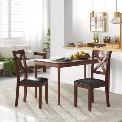 Set of 2 Wooden Kitchen Dining Chair with Padded Seat and Rubber Wood Legs