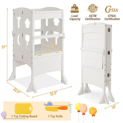 Folding Wooden Step Stool with Lockable Safety Rail for Toddler 3+
