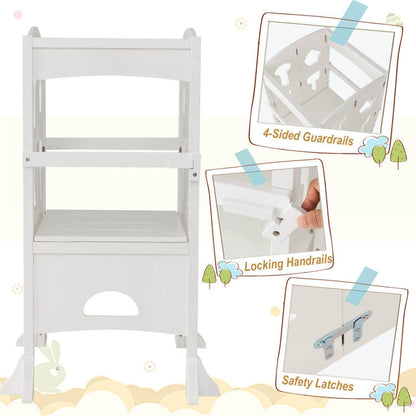 Folding Wooden Step Stool with Lockable Safety Rail for Toddler 3+
