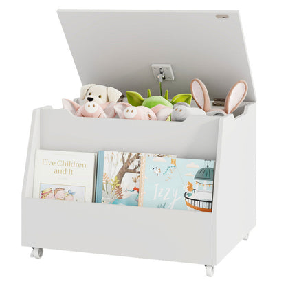 Wooden Mobile Toy Storage Organizer with Bookshelf and Lockable Wheels