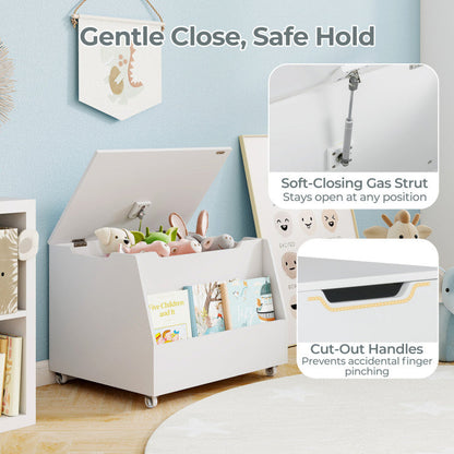 Wooden Mobile Toy Storage Organizer with Bookshelf and Lockable Wheels
