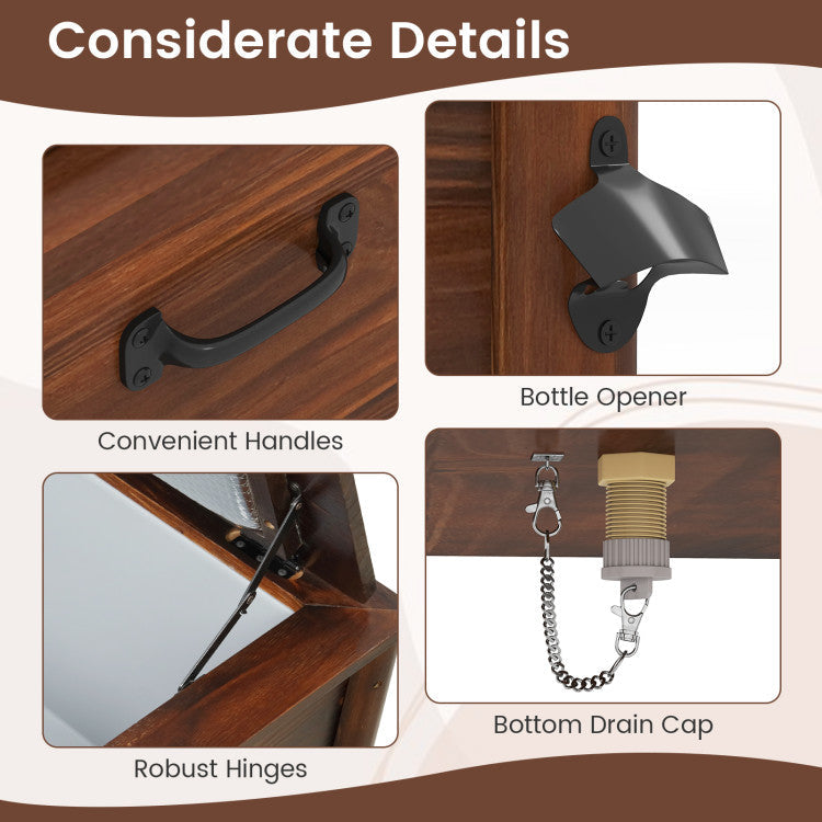 Wooden Patio Cooler with 3 Handles and Bottle Opener