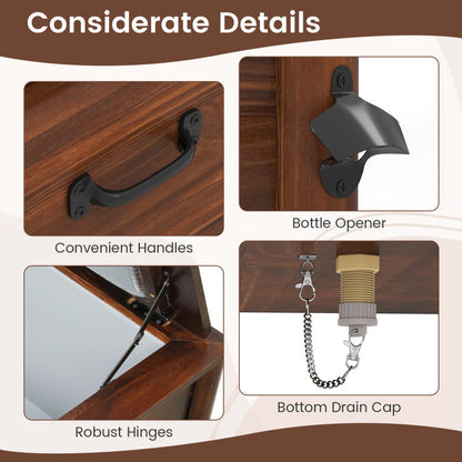 Wooden Patio Cooler with 3 Handles and Bottle Opener