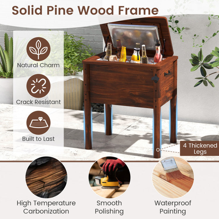Wooden Patio Cooler with 3 Handles and Bottle Opener