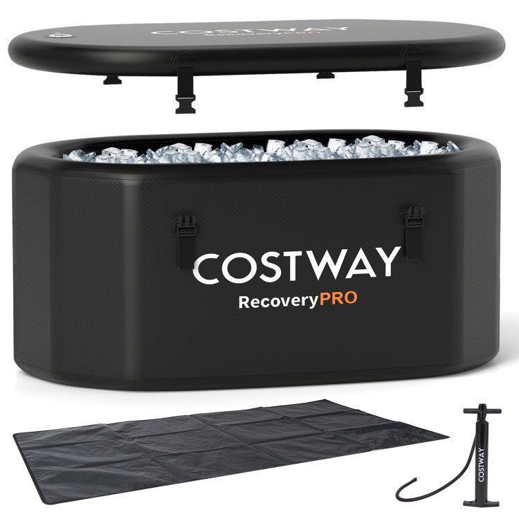 XL 129 Gal Oval Ice Bath Tub with Cover and Hand Pump for Athletes