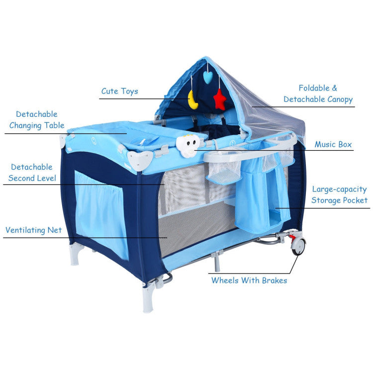 3-in-1 Foldable Baby Crib Playpen with Mosquito Net and Carry Bag