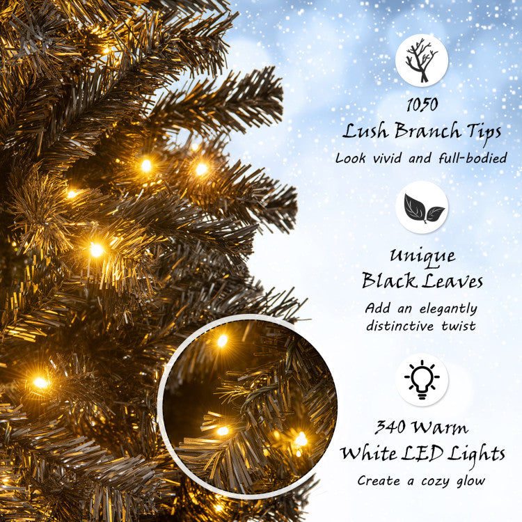 6/7 FT Artificial Christmas Tree with Bendable Top Section and Warm Light