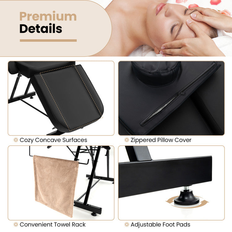 73 Inch Facial Chair Set with Removable Headrest Detachable Armrests and Towel Rack