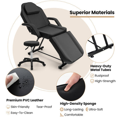 73 Inch Facial Chair Set with Removable Headrest Detachable Armrests and Towel Rack