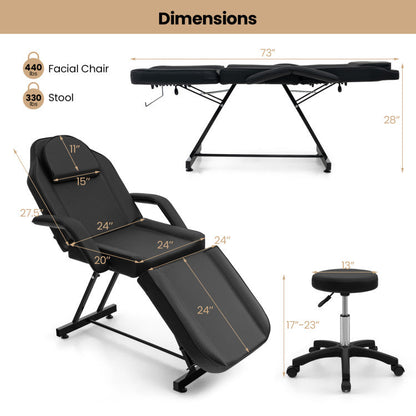 73 Inch Facial Chair Set with Removable Headrest Detachable Armrests and Towel Rack