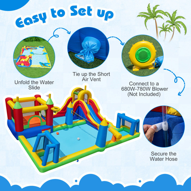 Inflatable Water Slide Bounce House 9-in-1 Jumping Castle with Climbing Wall