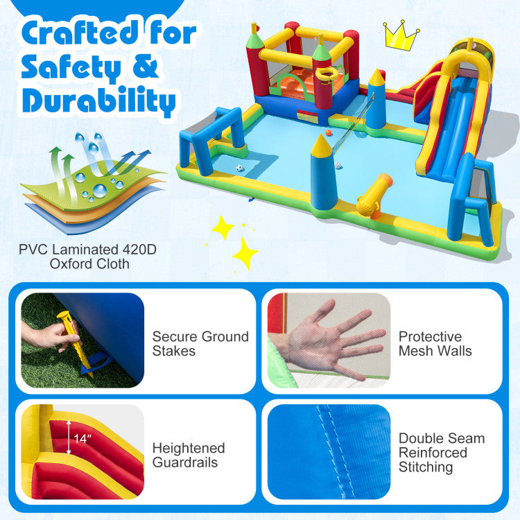 Inflatable Water Slide Bounce House 9-in-1 Jumping Castle with Climbing Wall