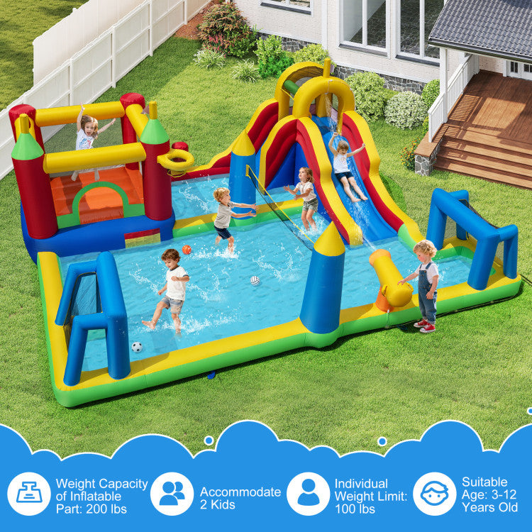 Inflatable Water Slide Bounce House 9-in-1 Jumping Castle with Climbing Wall