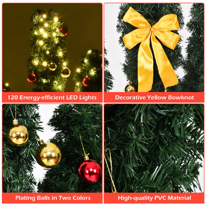 5/6/7 Feet Artificial Cactus PVC Christmas Tree with LED Lights and Ball Ornaments