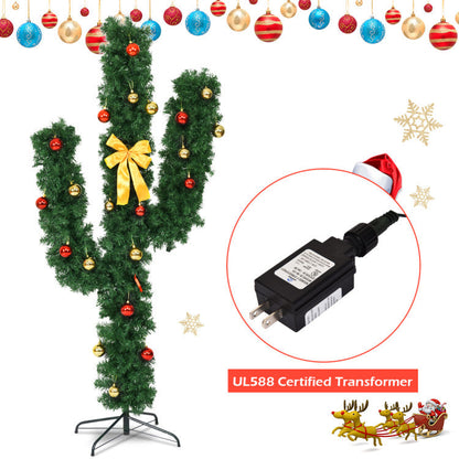 5/6/7 Feet Artificial Cactus PVC Christmas Tree with LED Lights and Ball Ornaments
