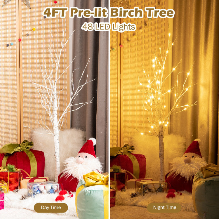 Pre-lit White Twig Birch Tree for Christmas Holiday with LED Lights