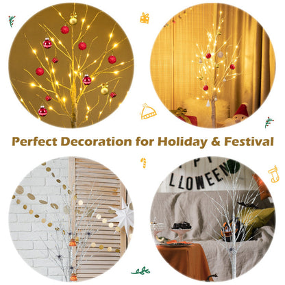 Pre-lit White Twig Birch Tree for Christmas Holiday with LED Lights