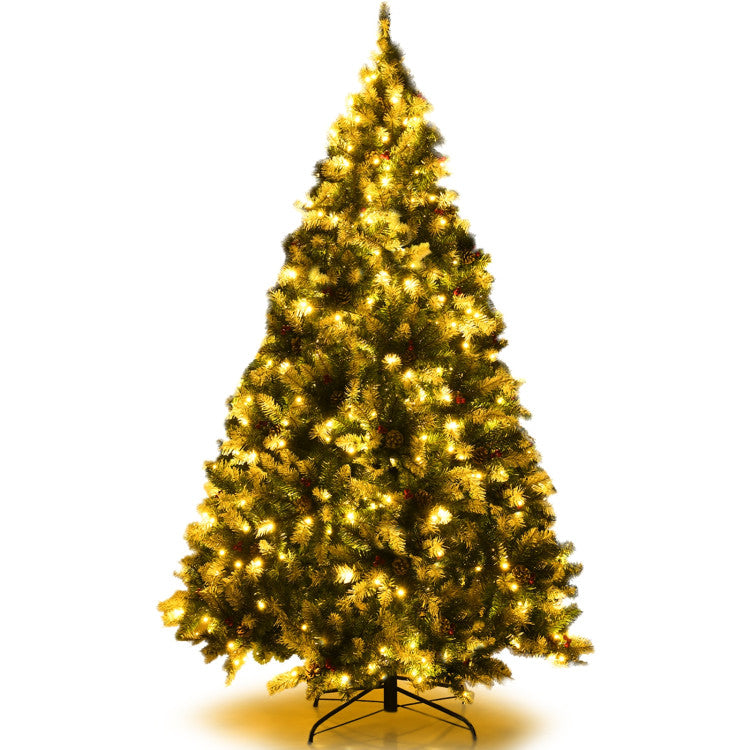 6/7.5/9 FT Pre-lit Snow Flocked Christmas Tree with Red Berries and 8 Lighting Modes