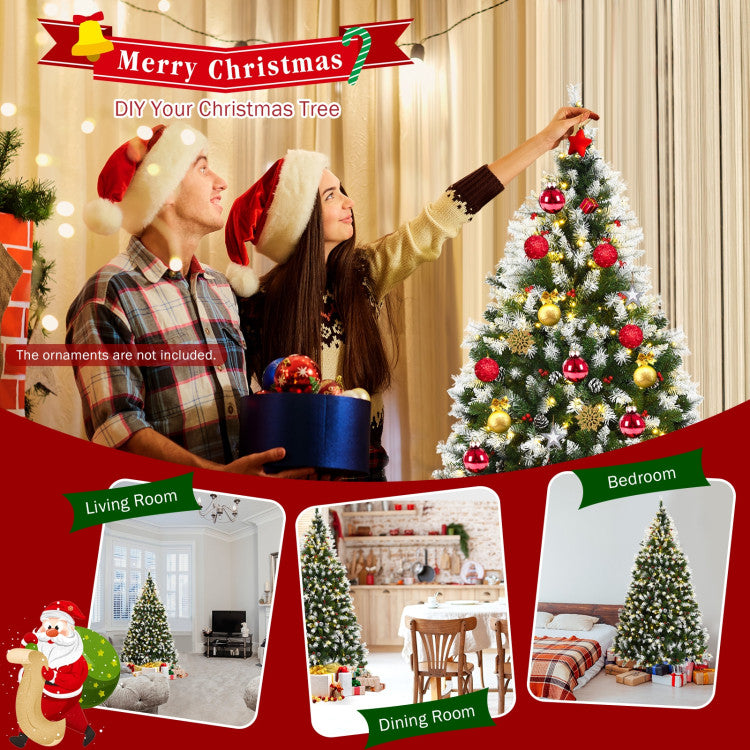 6/7.5/9 FT Pre-lit Snow Flocked Christmas Tree with Red Berries and 8 Lighting Modes