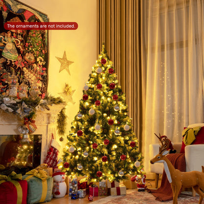 6/7.5/9 FT Pre-lit Snow Flocked Christmas Tree with Red Berries and 8 Lighting Modes