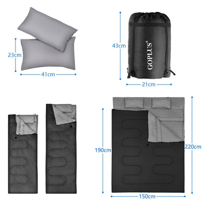 2 Person Waterproof Sleeping Bag with 2 Pillows