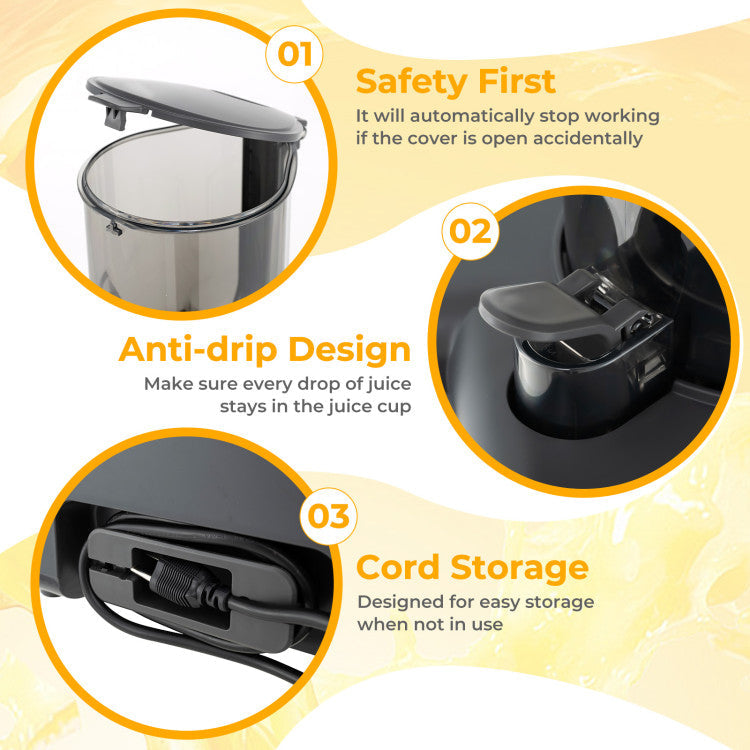 Cold Press Juicer with 5.3 Inches Feed Chute, High Juice Yield and Reverse Function