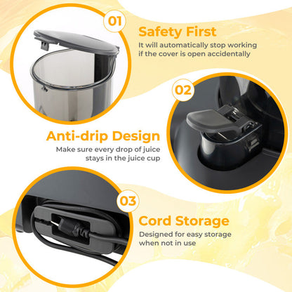 Cold Press Juicer with 5.3 Inches Feed Chute, High Juice Yield and Reverse Function