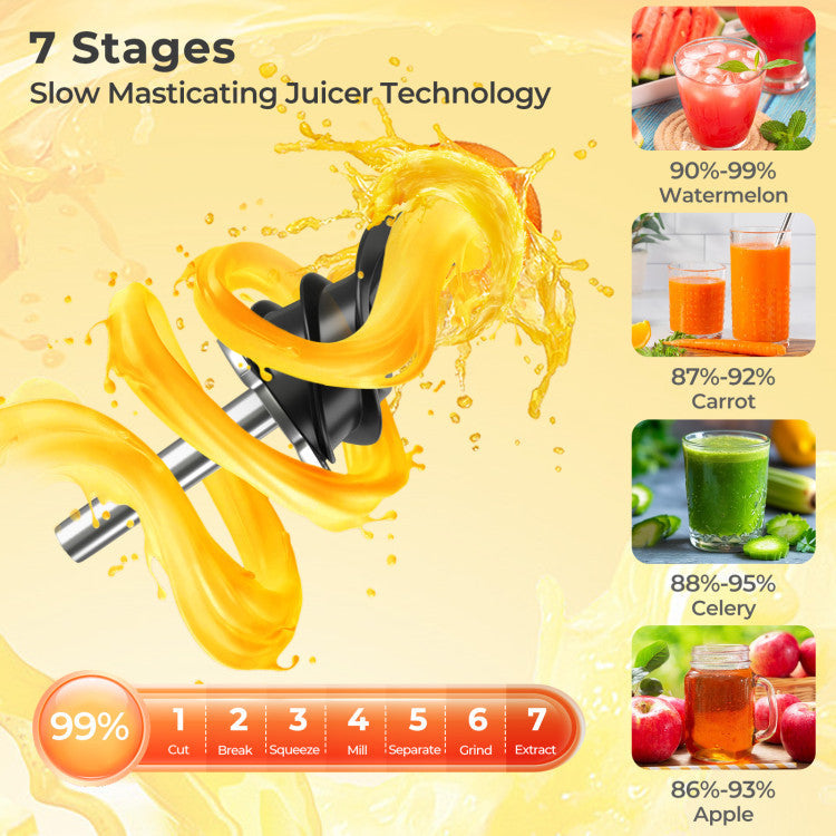 Cold Press Juicer with 5.3 Inches Feed Chute, High Juice Yield and Reverse Function