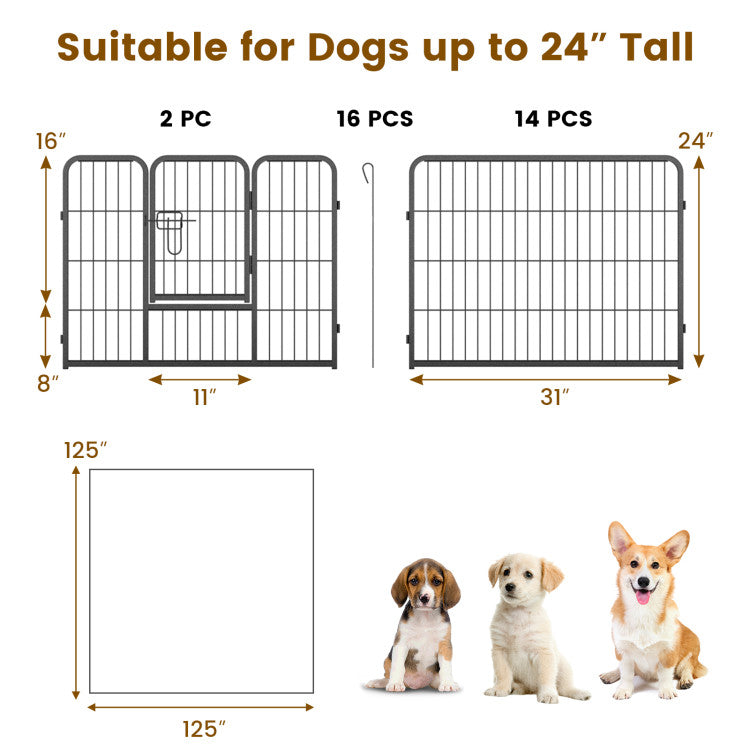 16 Panel 24/32/40 Inches Height Dog Playpen with Lock and Large Door