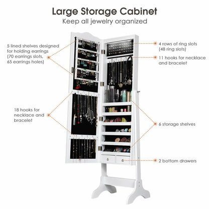 14 LED Jewelry Armoire Cabinet with Full Length Mirror and 4 Tilting Angles
