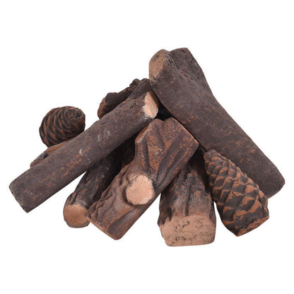 9 PCS Ceramic Fireplace Logs Set Realistic Artificial Gas Fireplace Logs