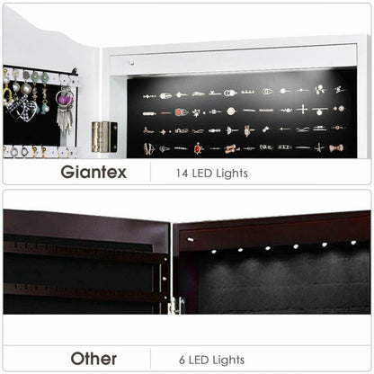 14 LED Jewelry Armoire Cabinet with Full Length Mirror and 4 Tilting Angles