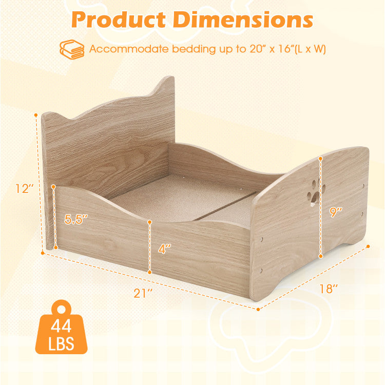 Elevated Pet Bed Frame with Rails and Cute Headboards