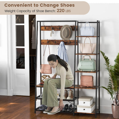 5-in-1 Entryway Hall Tree with Storage Bench with 9 Hooks