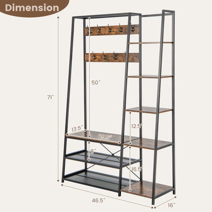 5-in-1 Entryway Hall Tree with Storage Bench with 9 Hooks