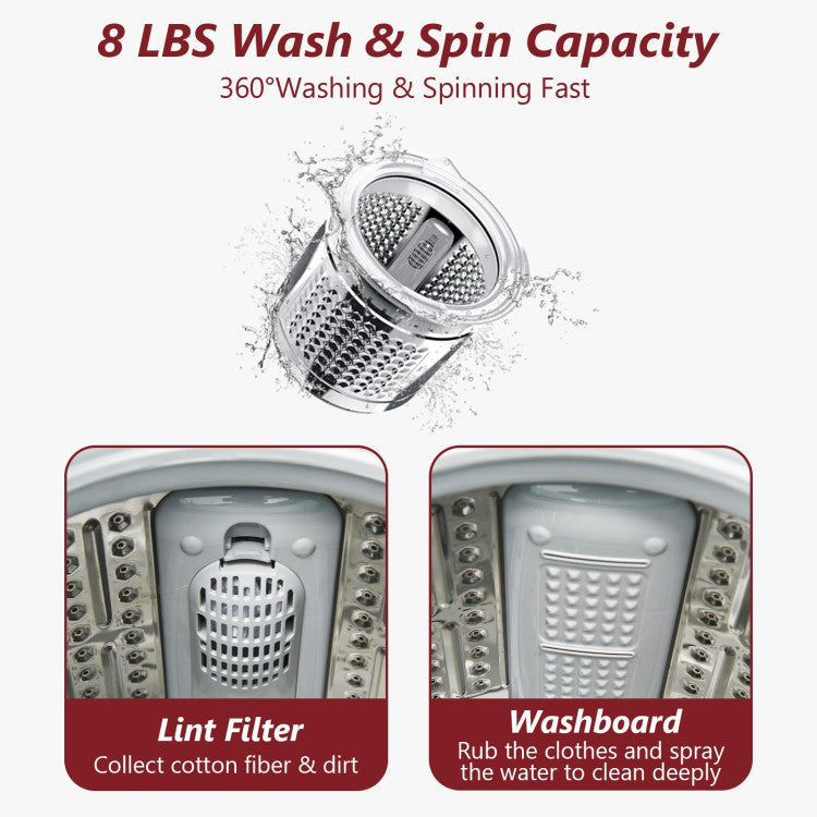 8lbs Portable Fully Automatic Washing Machine with Drain Pump