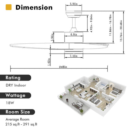 48 Inch Wood Ceiling Fan Indoor with LED Lights and 6 Speed Levels