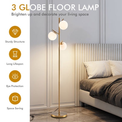 3-Globe Floor Lamp with Foot Switch and Bulb Bases