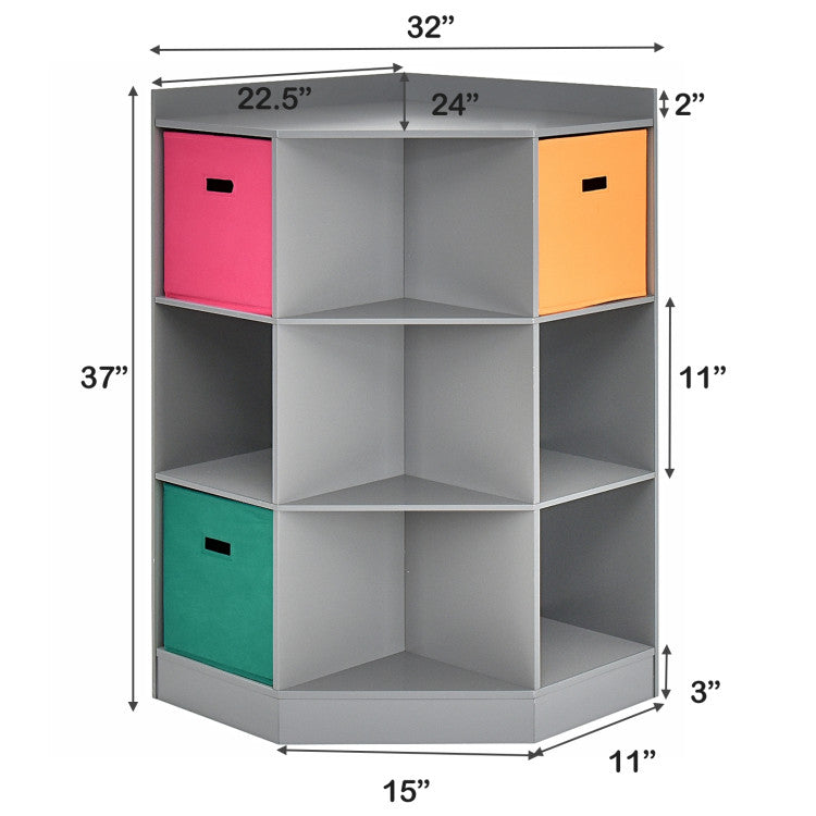 3-Tier Kids Storage Shelf Children Corner Cabinet with 3 Baskets