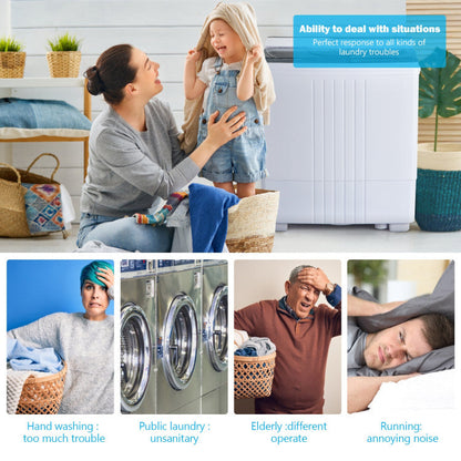 Twin Tub Portable Washing Machine with Timer Control and Drain Pump for Apartment