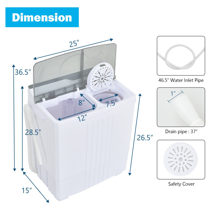 Twin Tub Portable Washing Machine with Timer Control and Drain Pump for Apartment