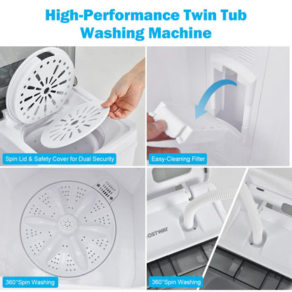 Twin Tub Portable Washing Machine with Timer Control and Drain Pump for Apartment