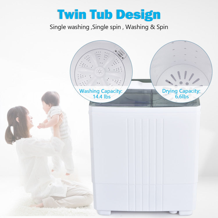 Twin Tub Portable Washing Machine with Timer Control and Drain Pump for Apartment