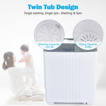 Twin Tub Portable Washing Machine with Timer Control and Drain Pump for Apartment