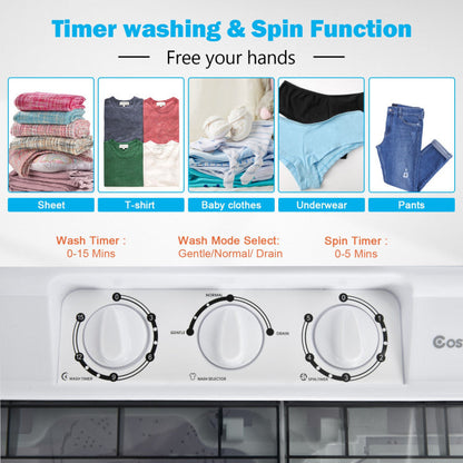 Twin Tub Portable Washing Machine with Timer Control and Drain Pump for Apartment