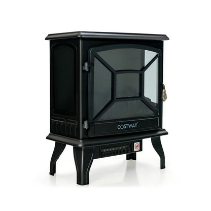 1400W Electric Stove Heater with 3-Level Flame Effect and 3-Sided View